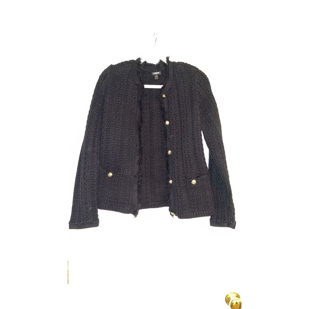 Express Women's Black Fringe Cardigan Sweater Jacket Size L